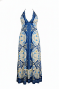 Vestido Halter Estampado Elegante con Espalda Descubierta
