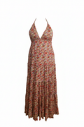 Vestido Maxi Floral Halter en Rayon - Vuelo Elegante con Espalda Descubierta