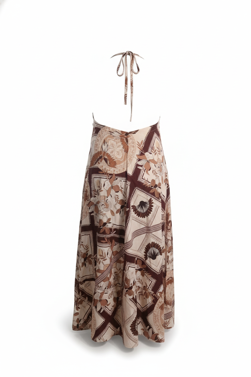 Vestido Halter Estampado Elegante con Espalda Descubierta
