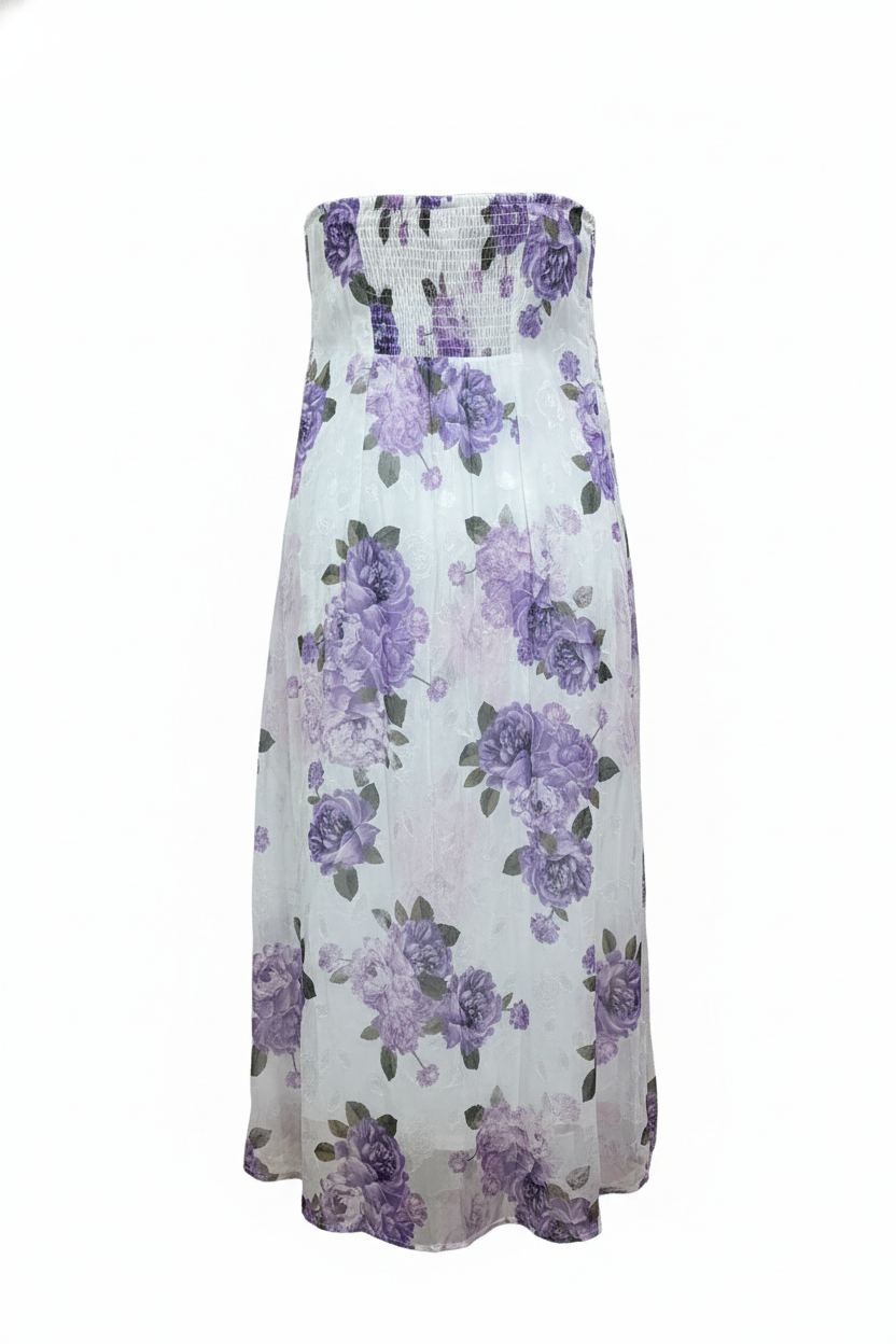 Vestido Largo Floral de Chiffon - Espalda Descubierta con Ajuste Elastico