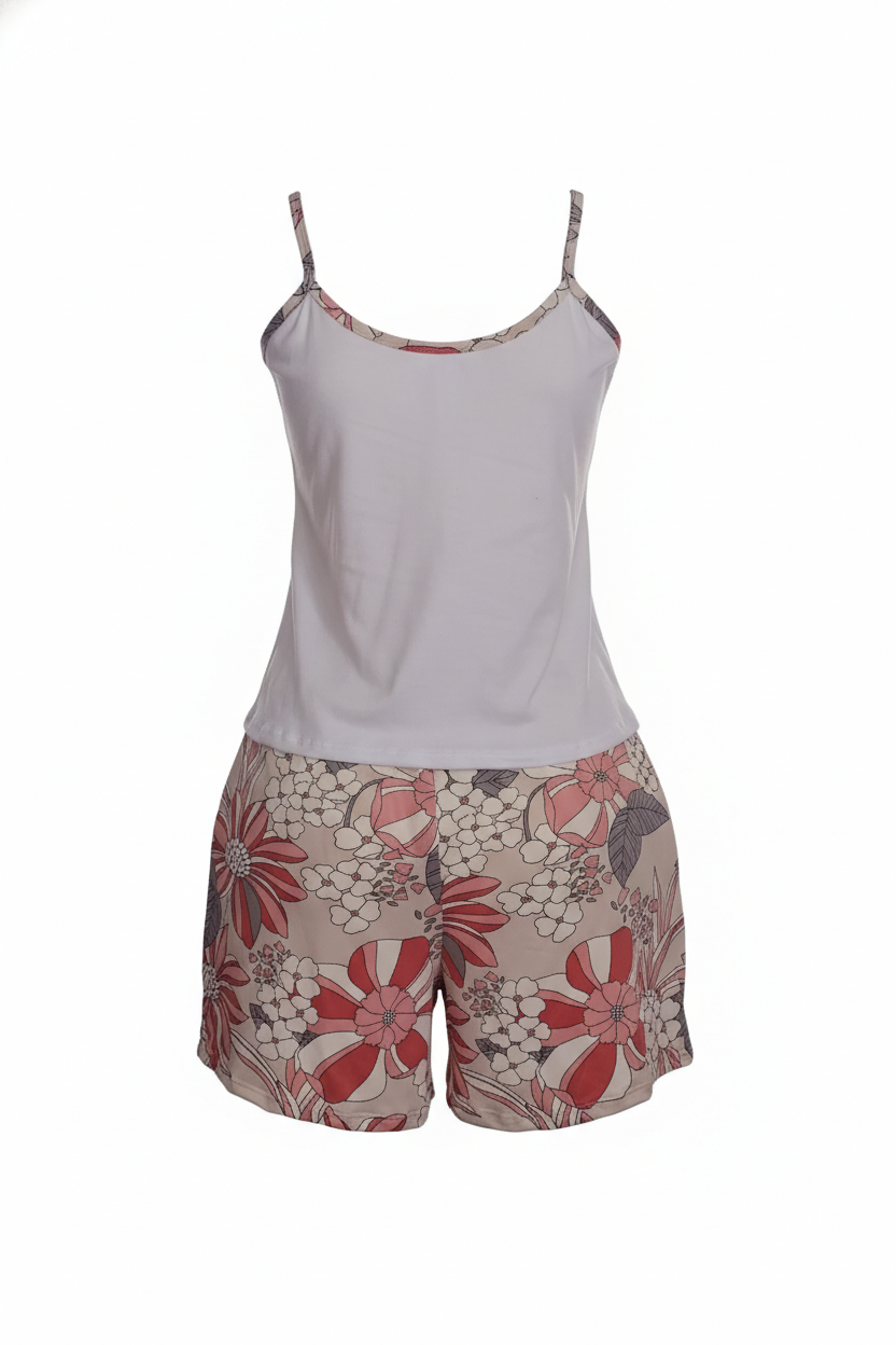 Conjunto de Pijama Floral Rosado y Blanco para Mujer