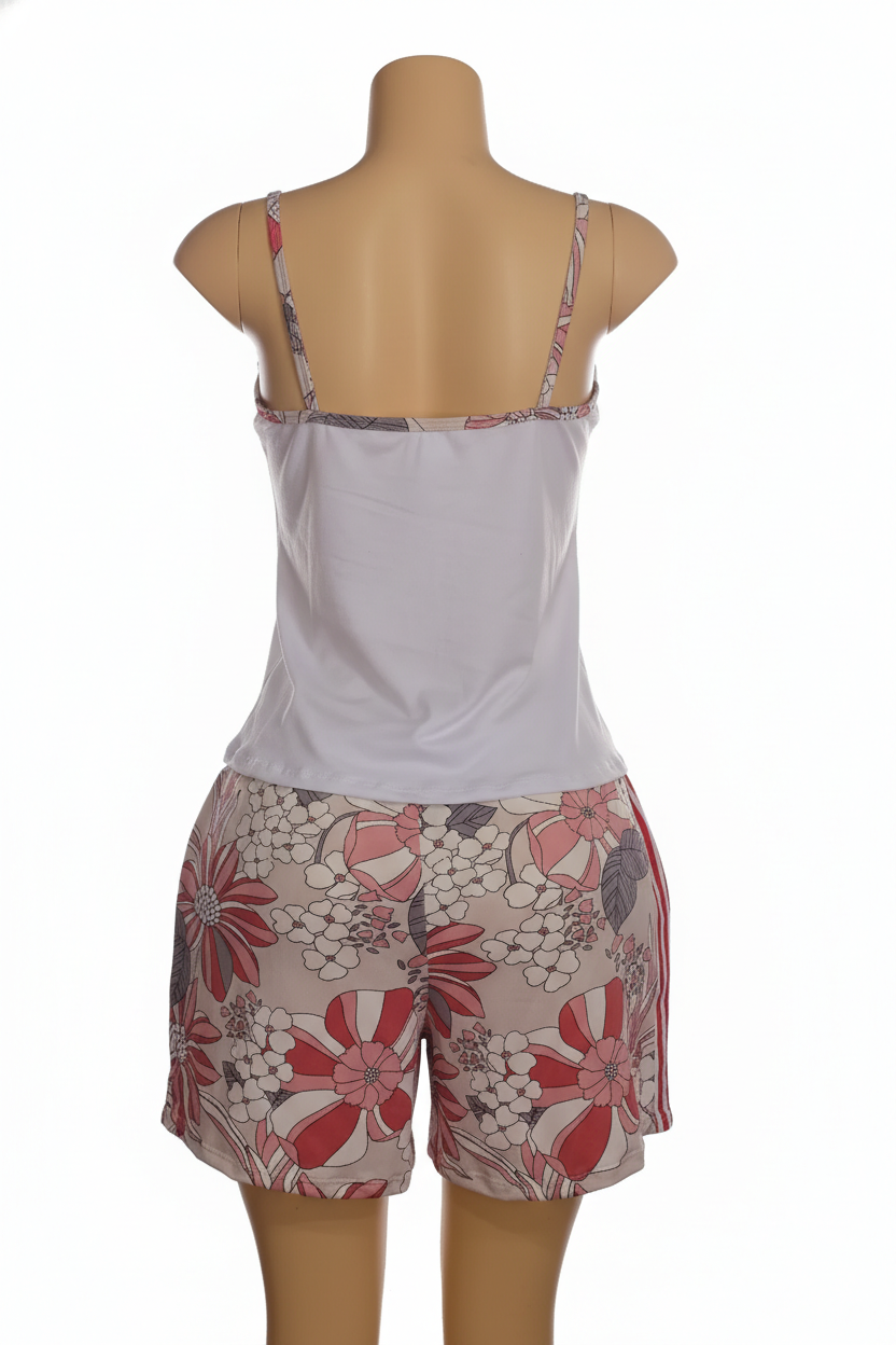 Conjunto de Pijama Floral Rosado y Blanco para Mujer