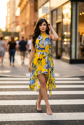 Vestido Chiffon Asimetrico Estampado Elegante para Mujer