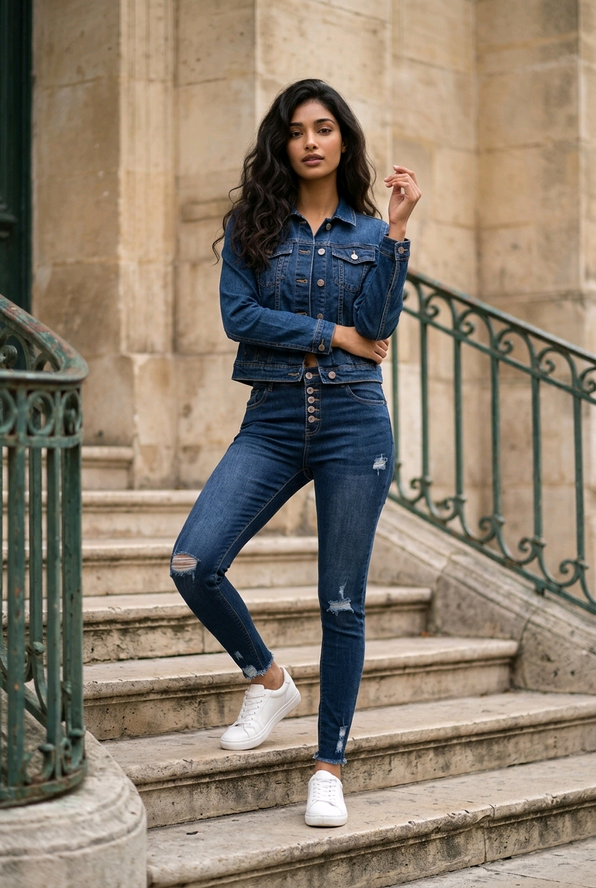 Jeans Skinny de Tiro Alto con Botones - Ajuste Perfecto