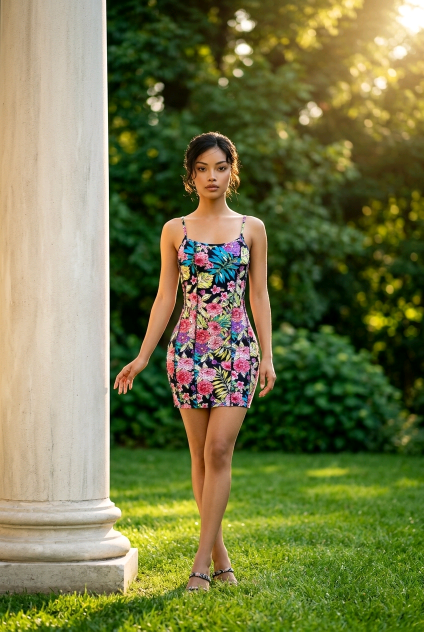Vestido Floral Vibrante Ajustado - Estilo Tropical Chic