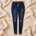 Jeans Skinny de Tiro Alto con Botones - Ajuste Perfecto