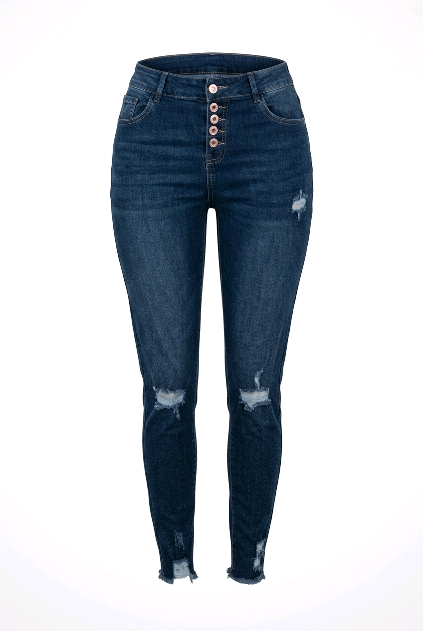 Jeans Skinny de Tiro Alto con Botones - Ajuste Perfecto