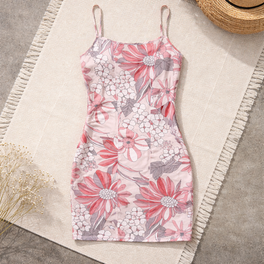 Vestido Floral Ajustado de Tirantes en Algodon Elastizado - Estilo Elegante y Comodo