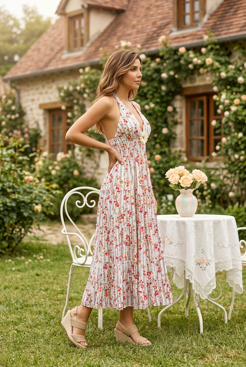Vestido Largo Floral de Bambula con Flores en Resina