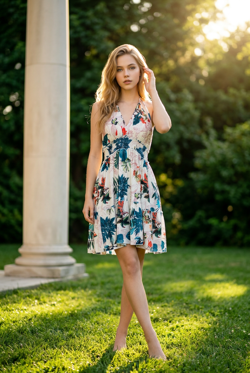 Vestido Selva Elegante, y Corto - Con Hojas en Resina (Artesanal)