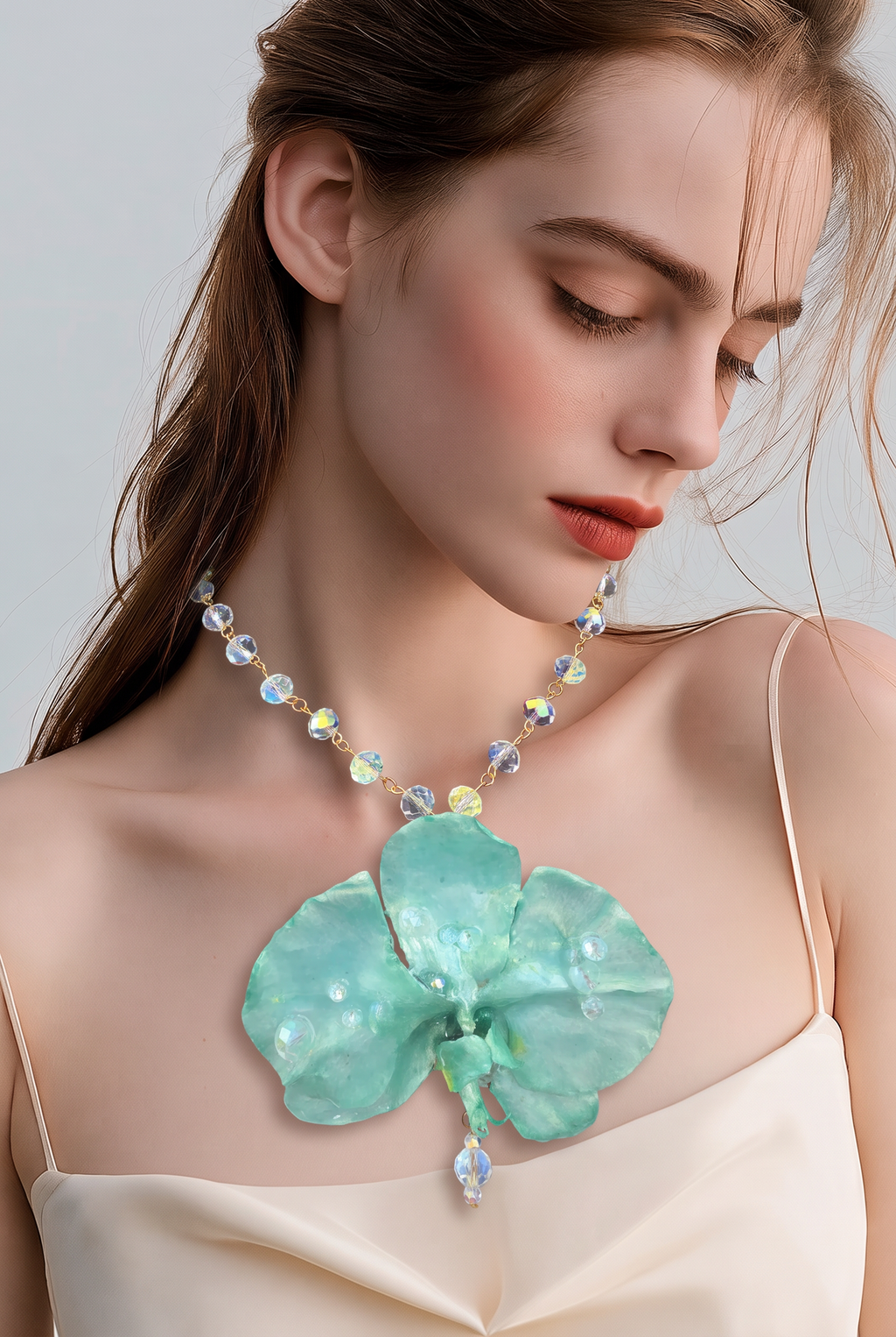 Collar Orquidea Esmeralda Preservada - Hecho a Mano