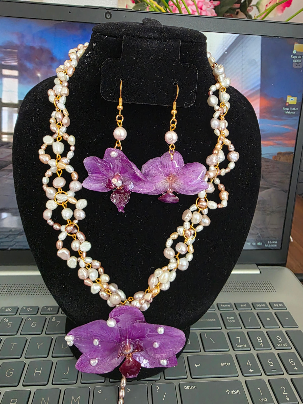 Conjunto Orquidea Imperial - Collar & Aretes Artesanales