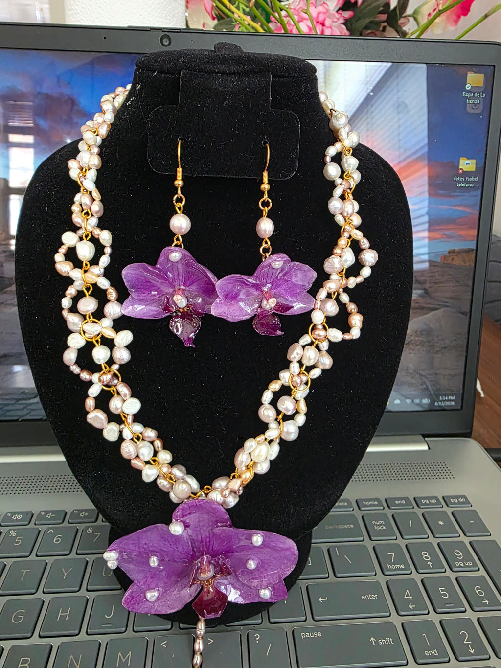 Conjunto Orquidea Imperial - Collar & Aretes Artesanales