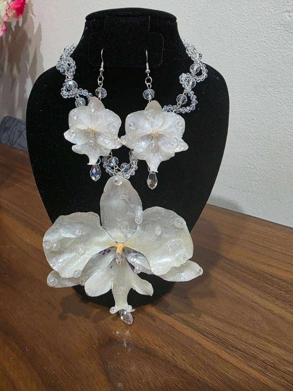 Conjunto Orquidea Cristal - Collar & Aretes Artesanales
