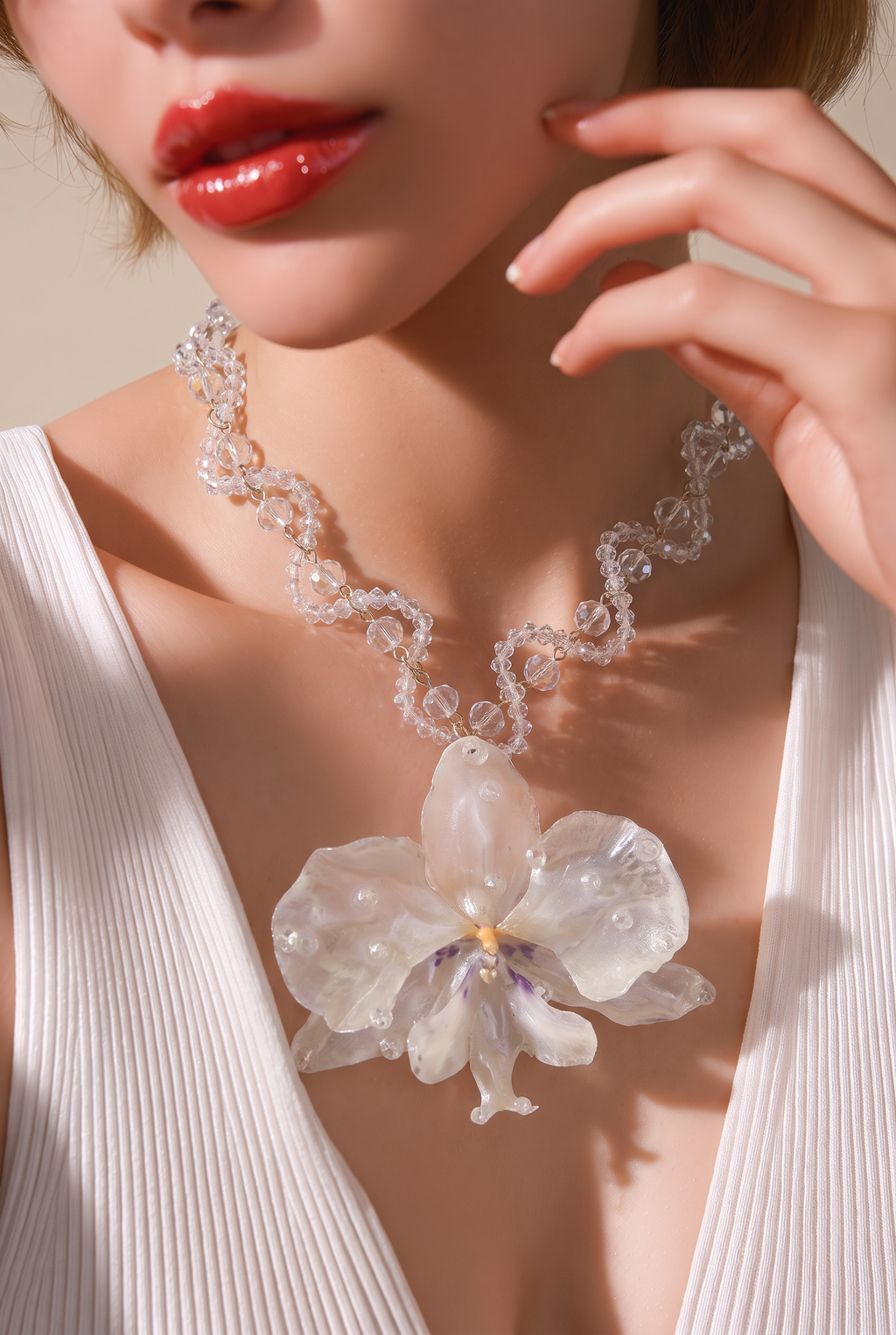 Conjunto Orquidea Cristal - Collar & Aretes Artesanales