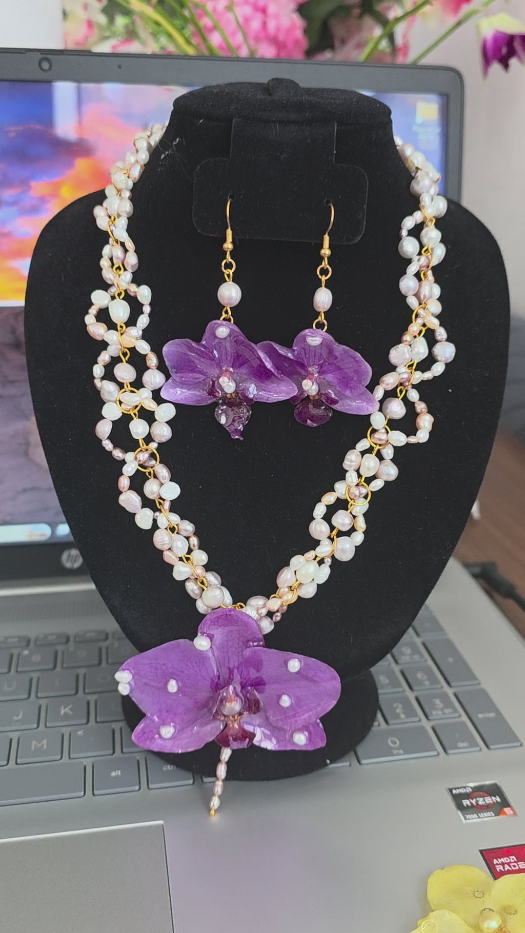 Conjunto Orquidea Imperial - Collar & Aretes Artesanales