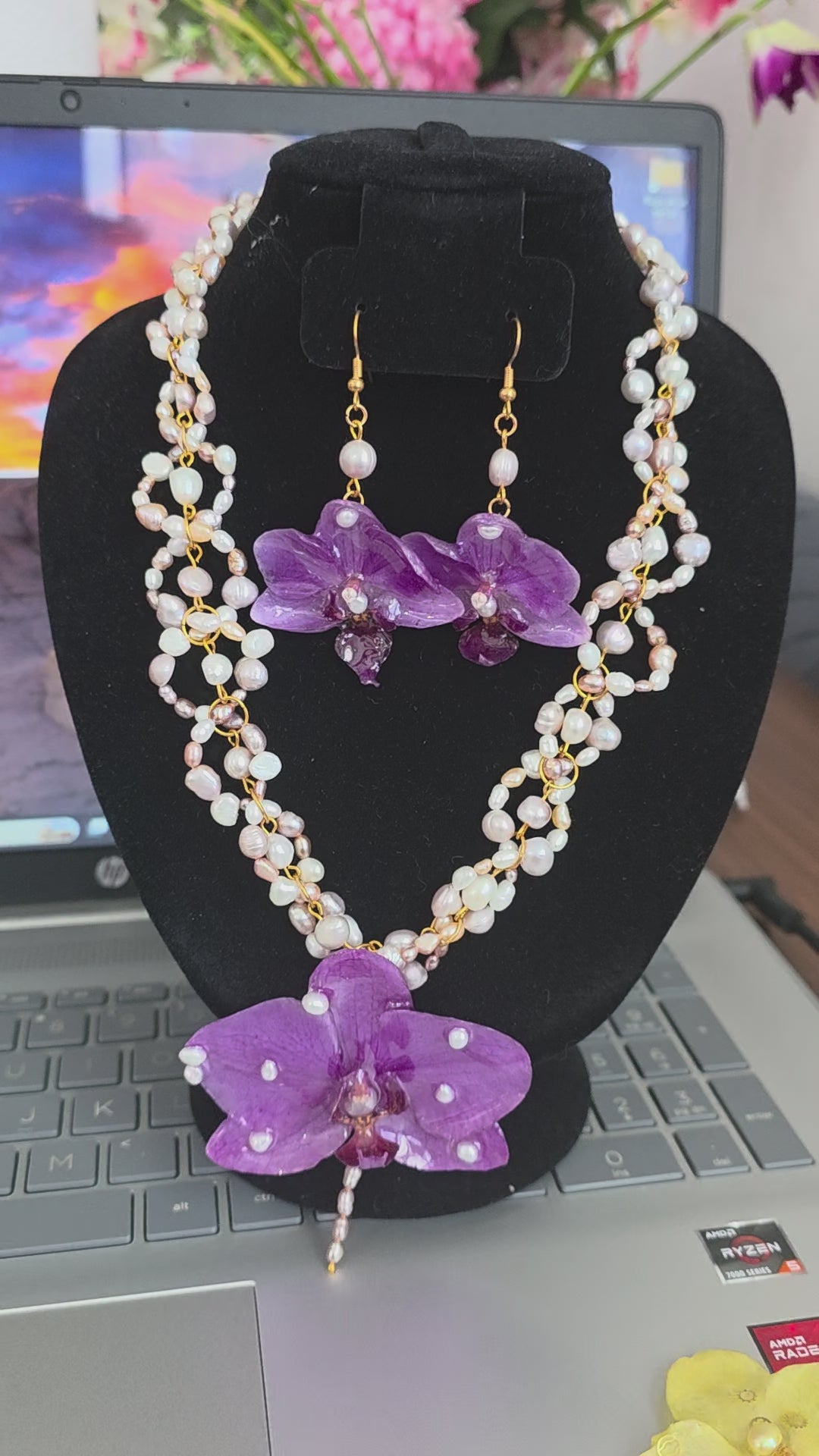 Conjunto Orquidea Imperial - Collar & Aretes Artesanales